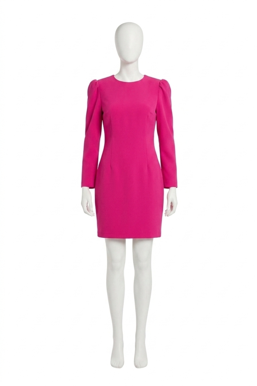 NEW JOSEPH RIBKOFF stretch twill sheath dress with puff sleeves in hot pink